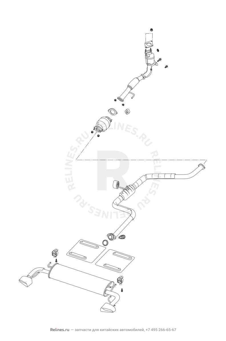 Запчасти Chery Tiggo 5 Поколение I (2013)  — Выпускная система (3) — схема
