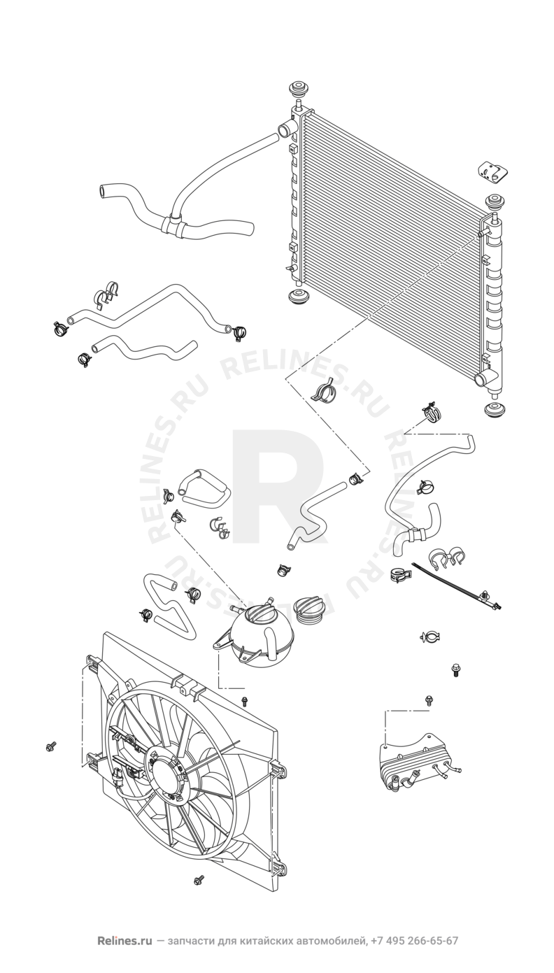 Запчасти Chery Tiggo 5 Поколение I (2013)  — Система охлаждения (4) — схема