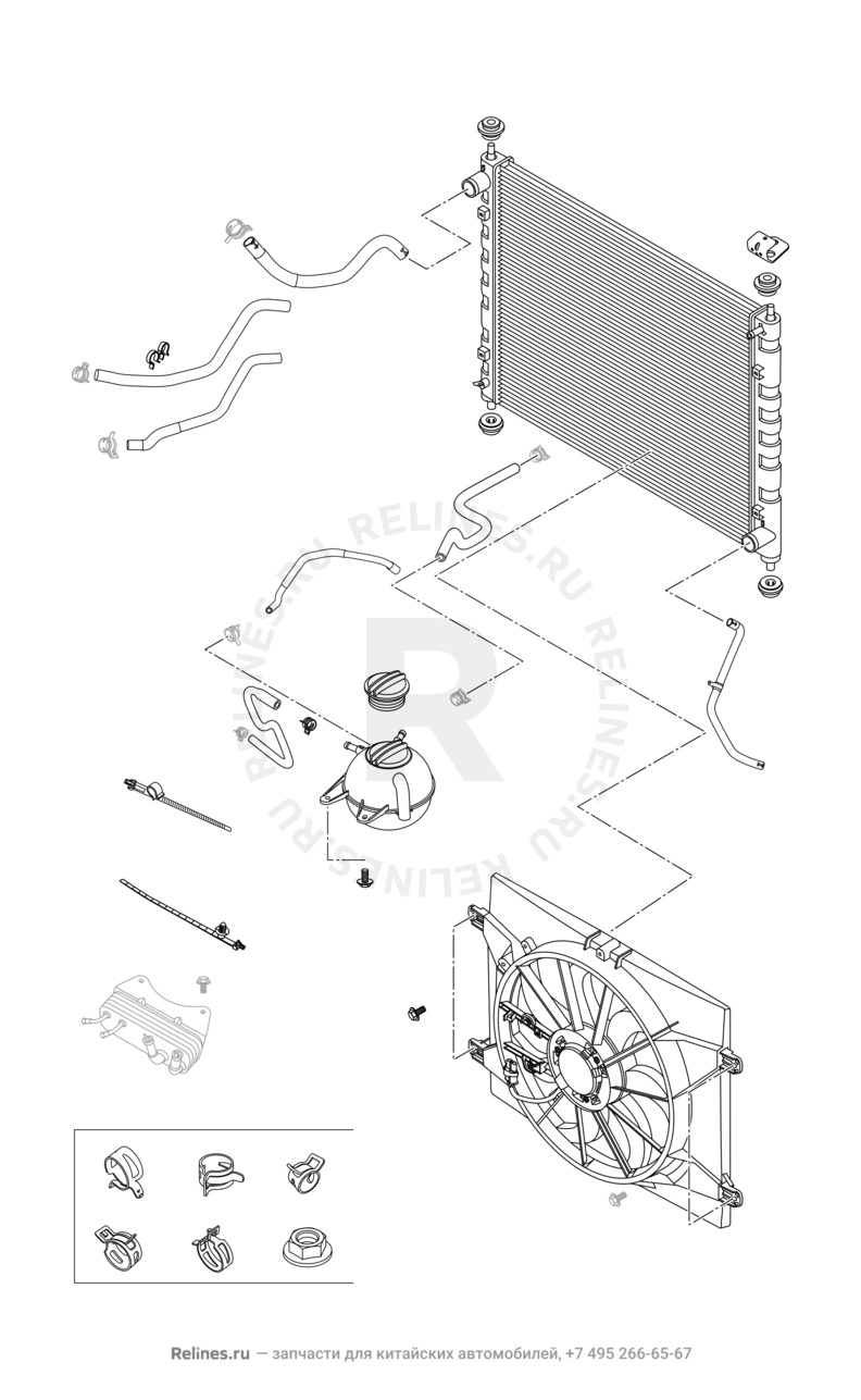 Запчасти Chery Tiggo 5 Поколение I (2013)  — Система охлаждения (1) — схема