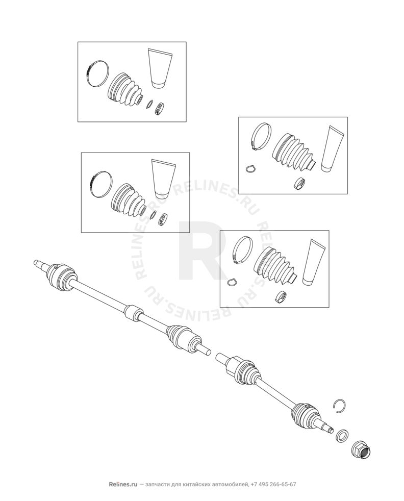 Запчасти Chery Tiggo 5 Поколение I (2013)  — Привод, ШРУС (граната), пыльник и ступица (1) — схема