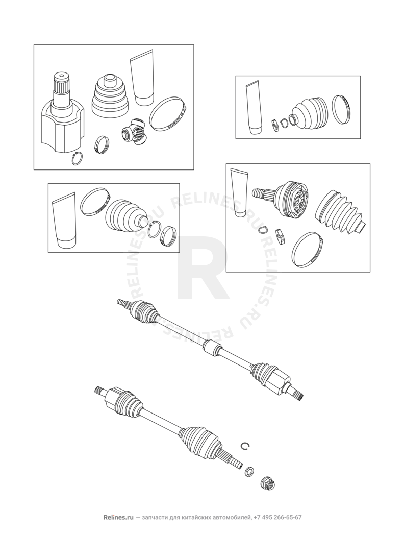Запчасти Chery Tiggo 5 Поколение I (2013)  — Привод, ШРУС (граната), пыльник и ступица (2) — схема