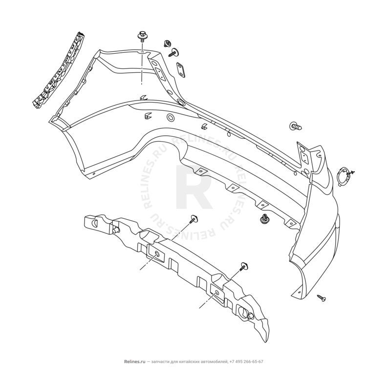 Запчасти Chery Tiggo 5 Поколение I (2013)  — Задний бампер и другие детали задка (3) — схема