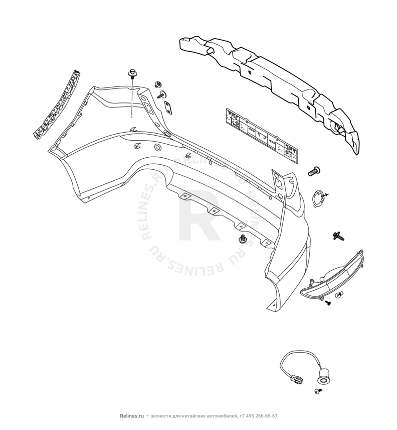 Запчасти Chery Tiggo 5 Поколение I (2013)  — Задний бампер и другие детали задка (2) — схема