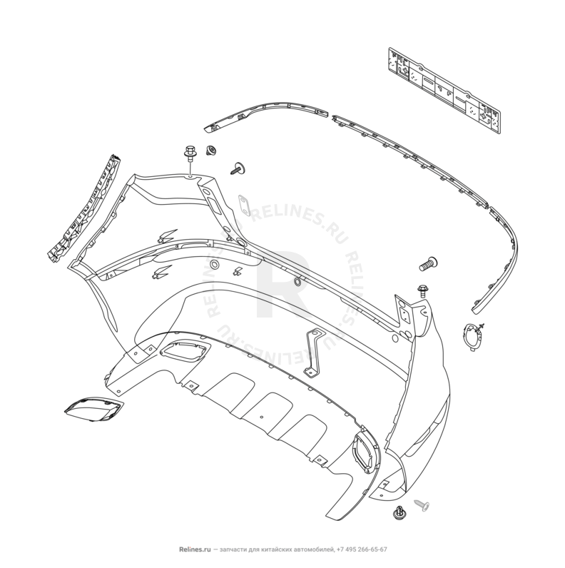 Запчасти Chery Tiggo 5 Поколение I (2013)  — Задний бампер и другие детали задка — схема