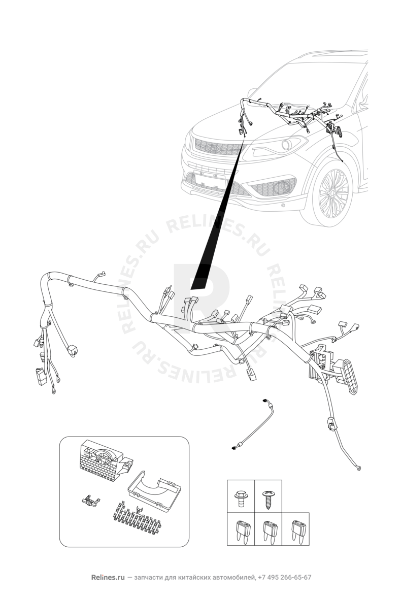 Запчасти Chery Tiggo 5 Поколение I (2013)  — Проводка панели приборов (торпедо) и предохранители (2) — схема