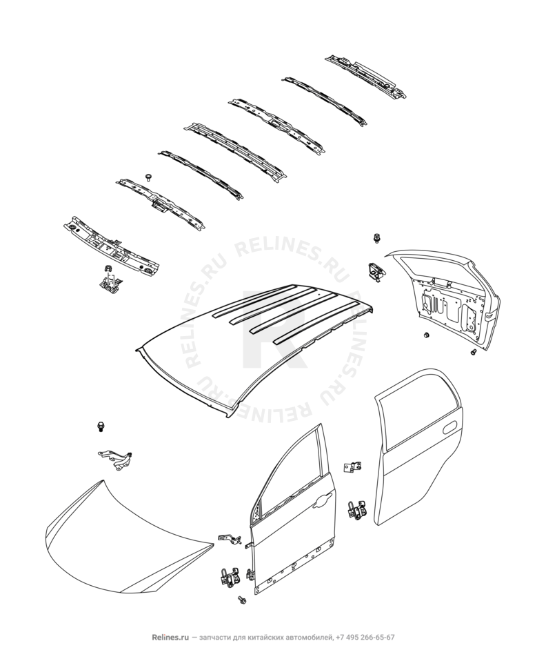 Запчасти Chery Tiggo 5 Поколение I (2013)  — Лонжероны и перегородка моторного отсека — схема