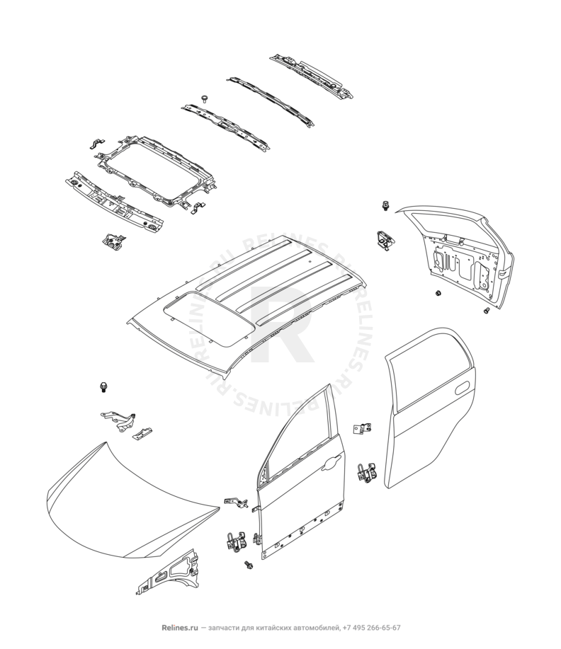 Запчасти Chery Tiggo 5 Поколение I (2013)  — Кузовные детали — схема