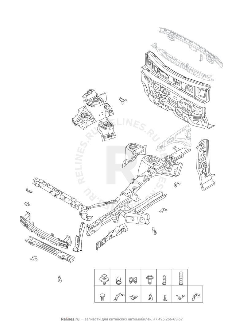 Запчасти Chery Tiggo 5 Поколение I (2013)  — Моторный отсек — схема