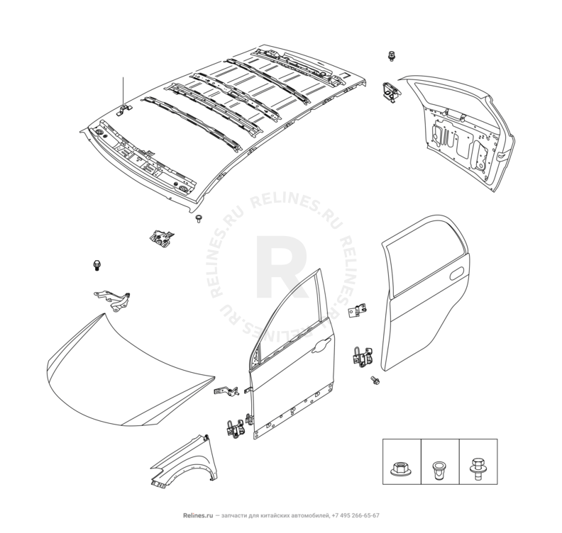 Запчасти Chery Tiggo 5 Поколение I (2013)  — Кузовные детали — схема