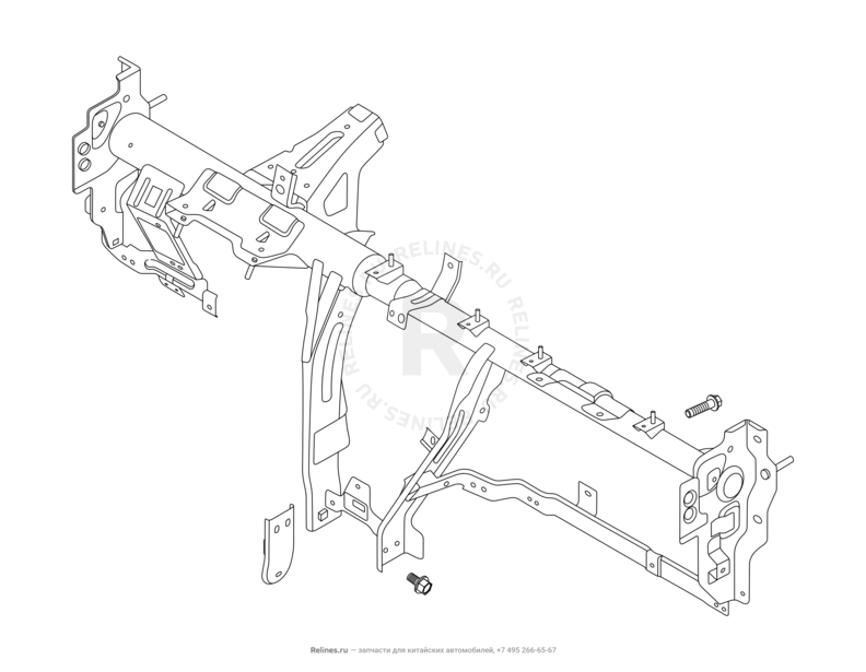 Запчасти Chery Tiggo 5 Поколение I (2013)  — Рама передней панели (торпедо) и опора радиатора кондиционера (2) — схема