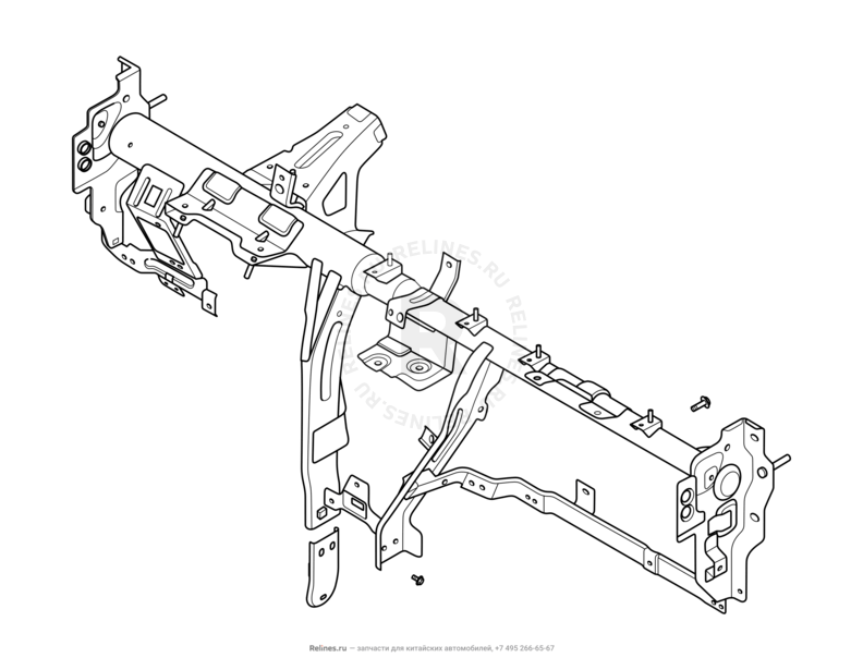 Запчасти Chery Tiggo 5 Поколение I (2013)  — Рама передней панели (торпедо) и опора радиатора кондиционера (1) — схема