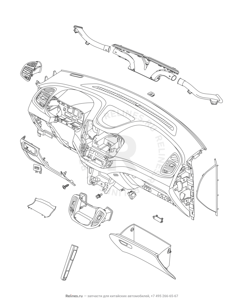 Запчасти Chery Tiggo 5 Поколение I (2013)  — Передняя панель (торпедо) (2) — схема