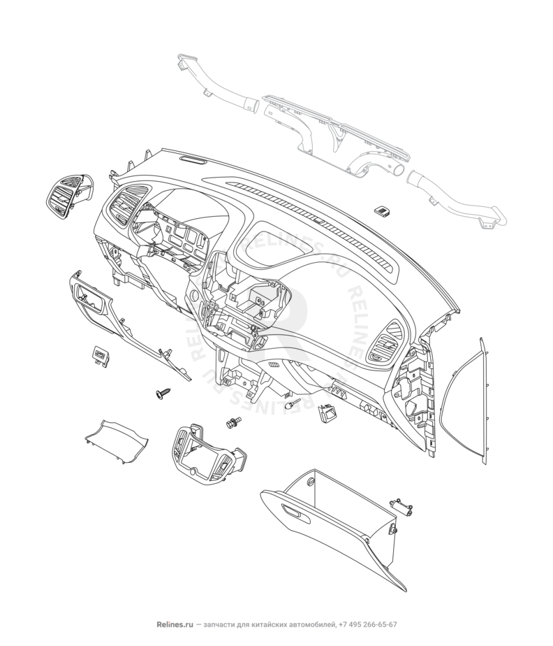 Запчасти Chery Tiggo 5 Поколение I (2013)  — Передняя панель (торпедо) (1) — схема