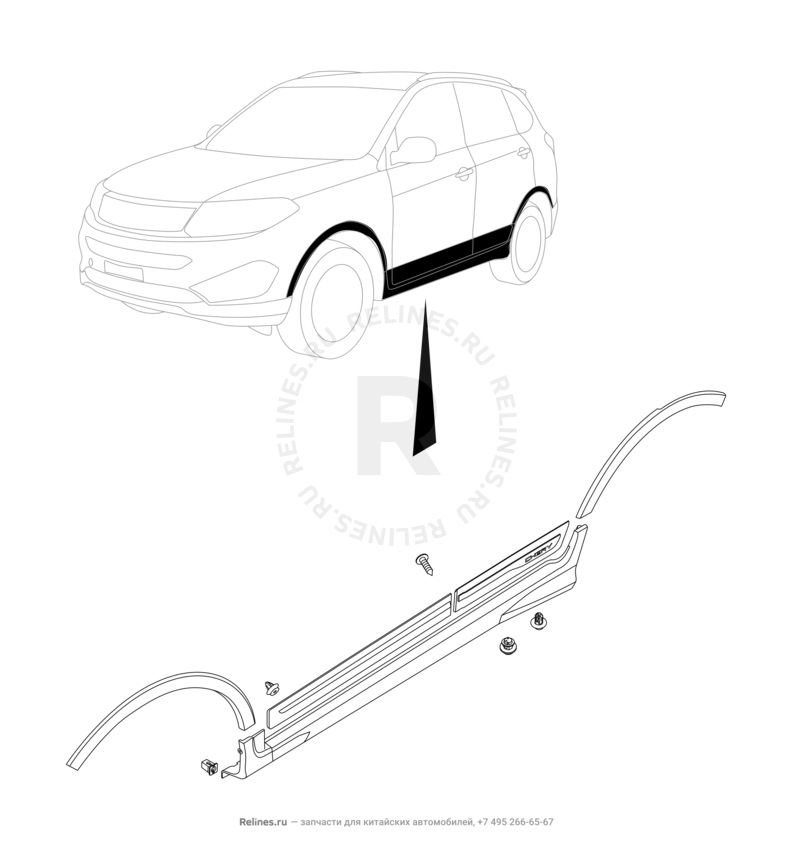 Запчасти Chery Tiggo 5 Поколение I (2013)  — Молдинги, накладки дверей, порогов и арок (2) — схема
