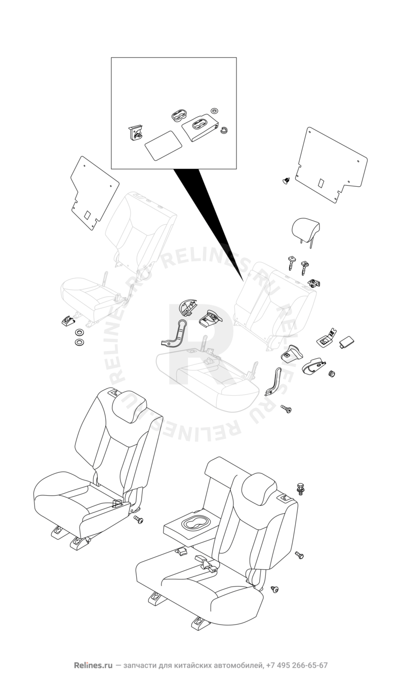 Запчасти Chery Tiggo 5 Поколение I (2013)  — Составляющие задних сидений и механизмы регулировки — схема