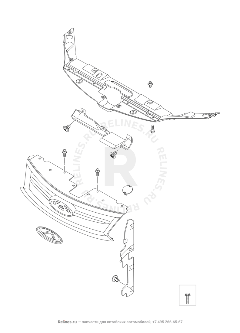 Запчасти Chery Tiggo 5 Поколение I (2013)  — Эмблема и решетка радиатора в сборе (2) — схема