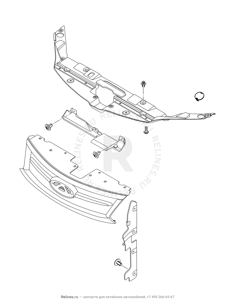 Запчасти Chery Tiggo 5 Поколение I (2013)  — Эмблема и решетка радиатора в сборе (1) — схема