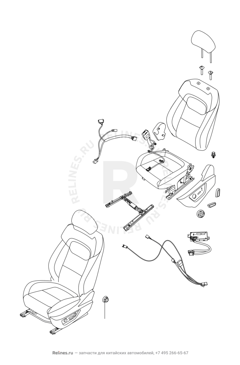Составляющие передних сидений и механизмы регулировки Chery Tiggo 4 — схема