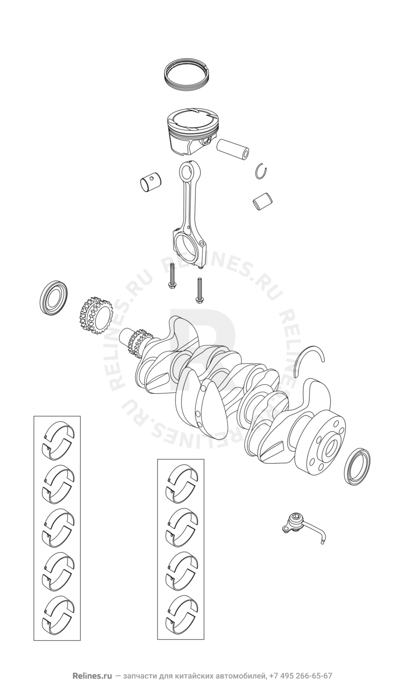 Запчасти Chery Tiggo 4 Поколение I — рестайлинг (2018)  — Коленчатый вал, поршень и шатуны — схема