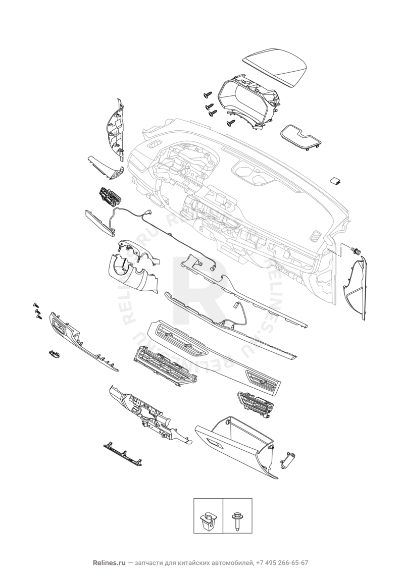 Запчасти Chery Tiggo 8 Pro Поколение I (2020)  — Передняя панель (торпедо) (2) — схема