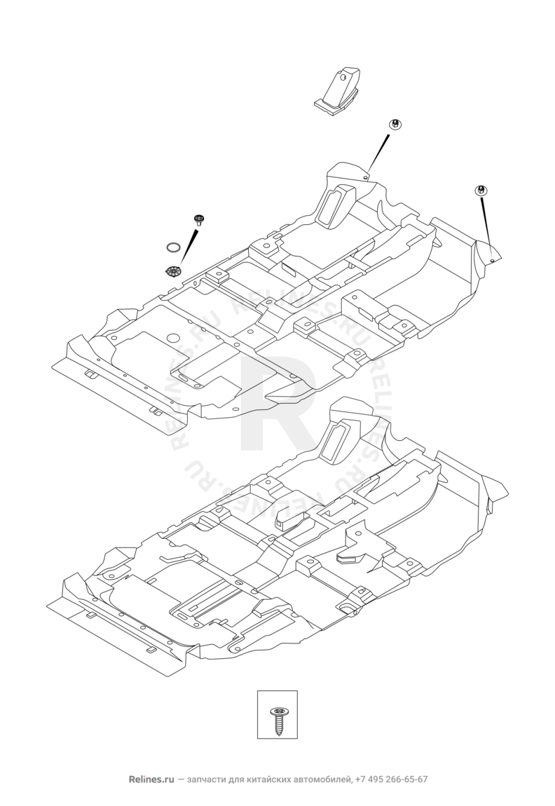 Запчасти Chery Tiggo 8 Pro Max Поколение I (2022)  — Обшивка (ковер) и комплектующие пола (1) — схема
