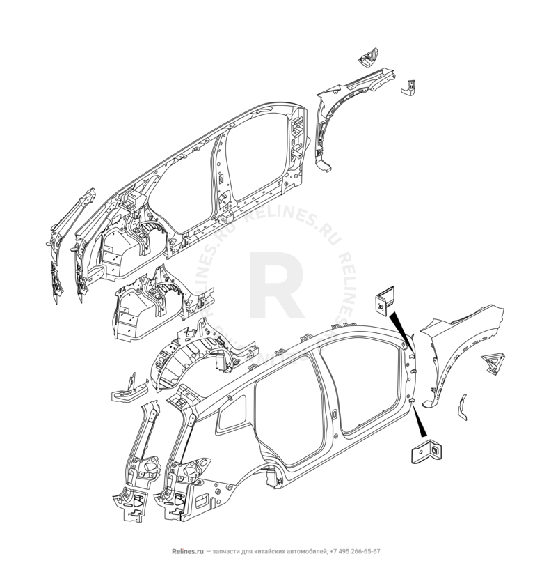 Запчасти Chery Tiggo 8 Pro Поколение I (2020)  — Кузовные детали (1) — схема