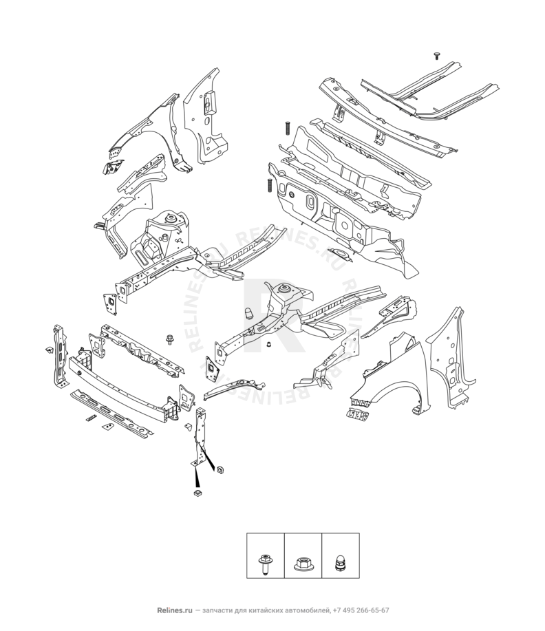 Лонжероны и перегородка моторного отсека Omoda S5 — схема