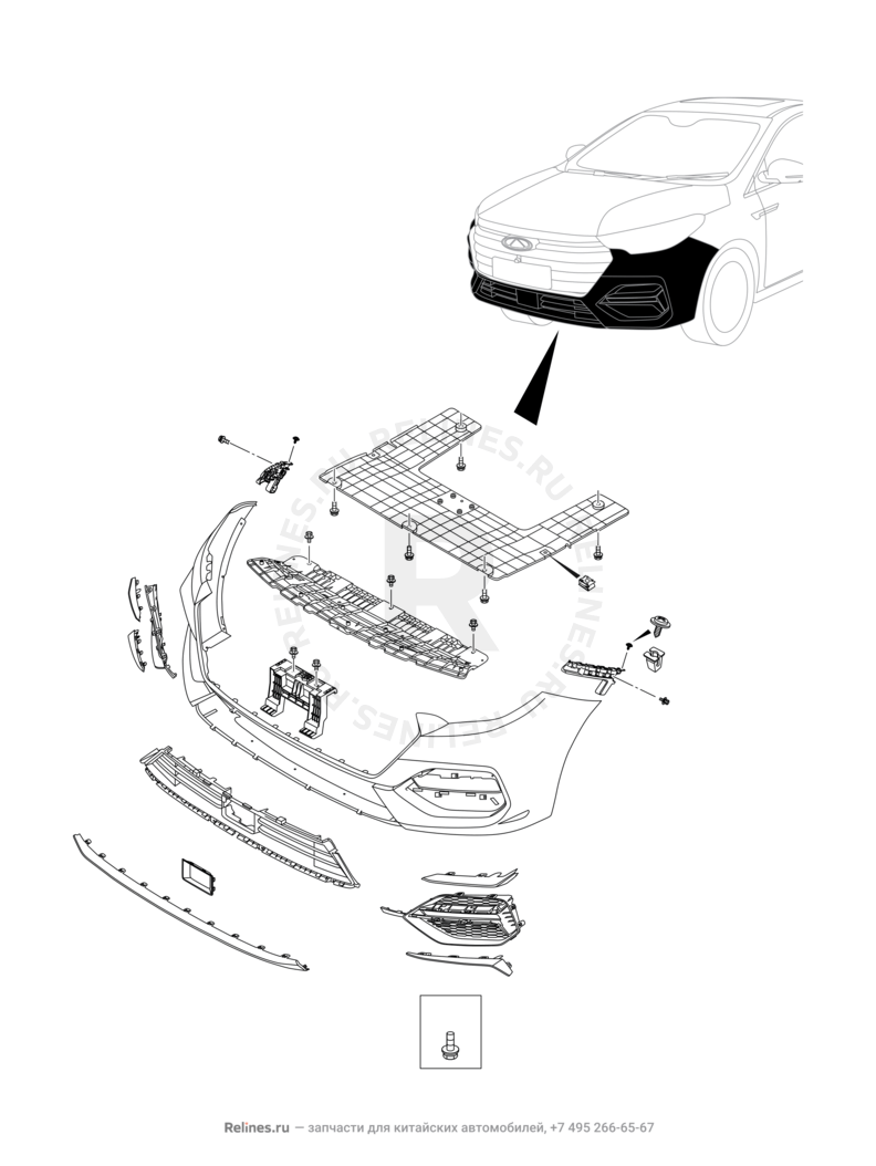 Передний бампер и другие детали фронтальной части Omoda S5 — схема