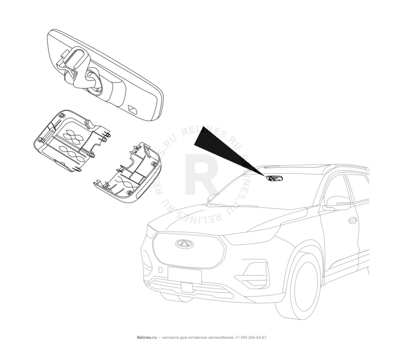 Запчасти Chery Tiggo 8 Pro Max Поколение I (2022)  — Зеркало заднего вида и солнцезащитные козырьки (1) — схема