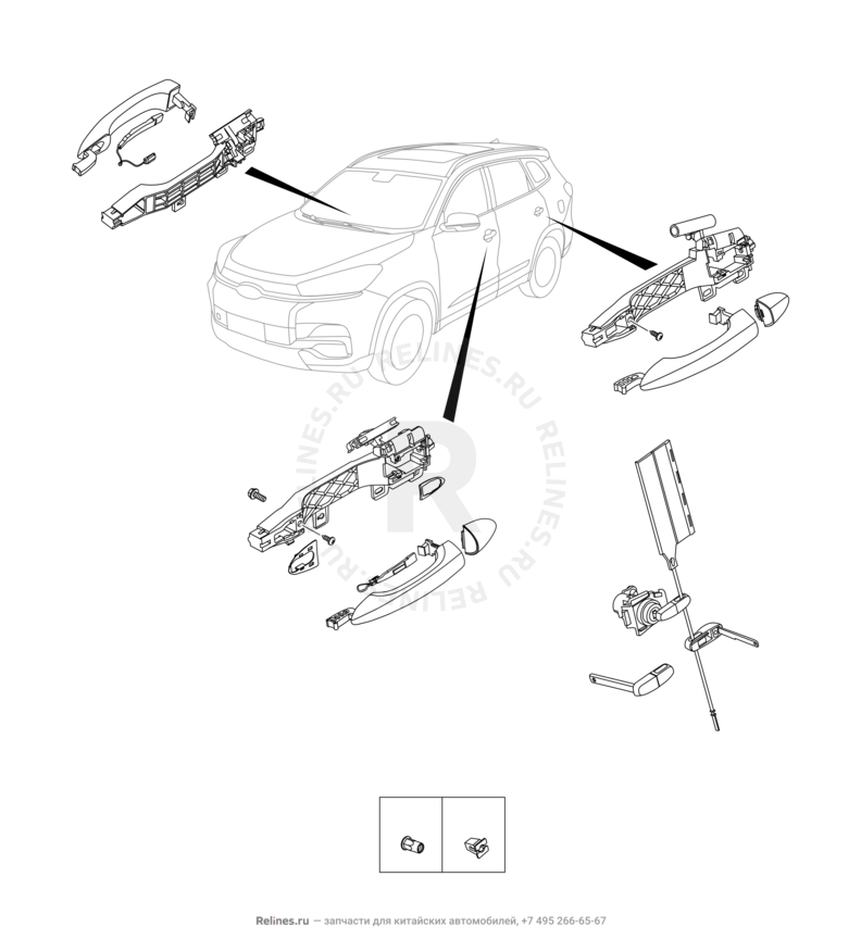 Запчасти Chery Tiggo 8 Pro Поколение I (2020)  — Ручки дверей наружные — схема