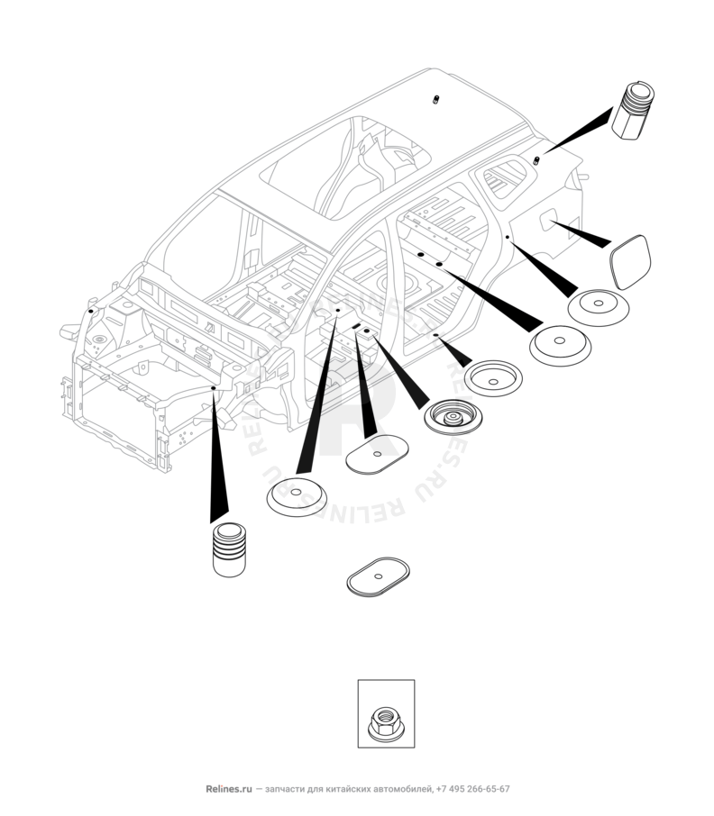 Запчасти Chery Tiggo 8 Pro Поколение I (2020)  — Заглушки — схема