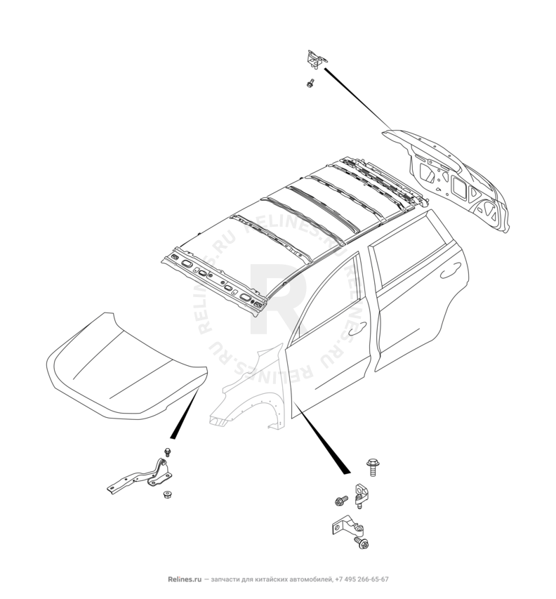 Запчасти Chery Tiggo 8 Pro Поколение I (2020)  — Кузовные детали — схема