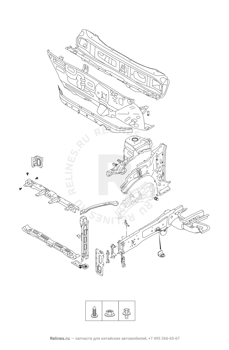 Запчасти Chery Tiggo 8 Pro Поколение I (2020)  — Лонжероны и перегородка моторного отсека — схема