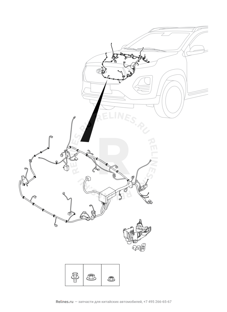Запчасти Chery Tiggo 2 Pro Поколение I (2021)  — Проводка моторного отсека (1) — схема