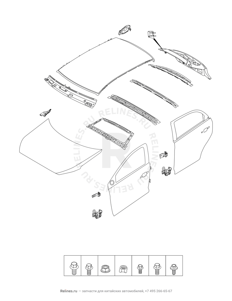 Запчасти Chery Tiggo 2 Pro Поколение I (2021)  — Кузовные детали — схема