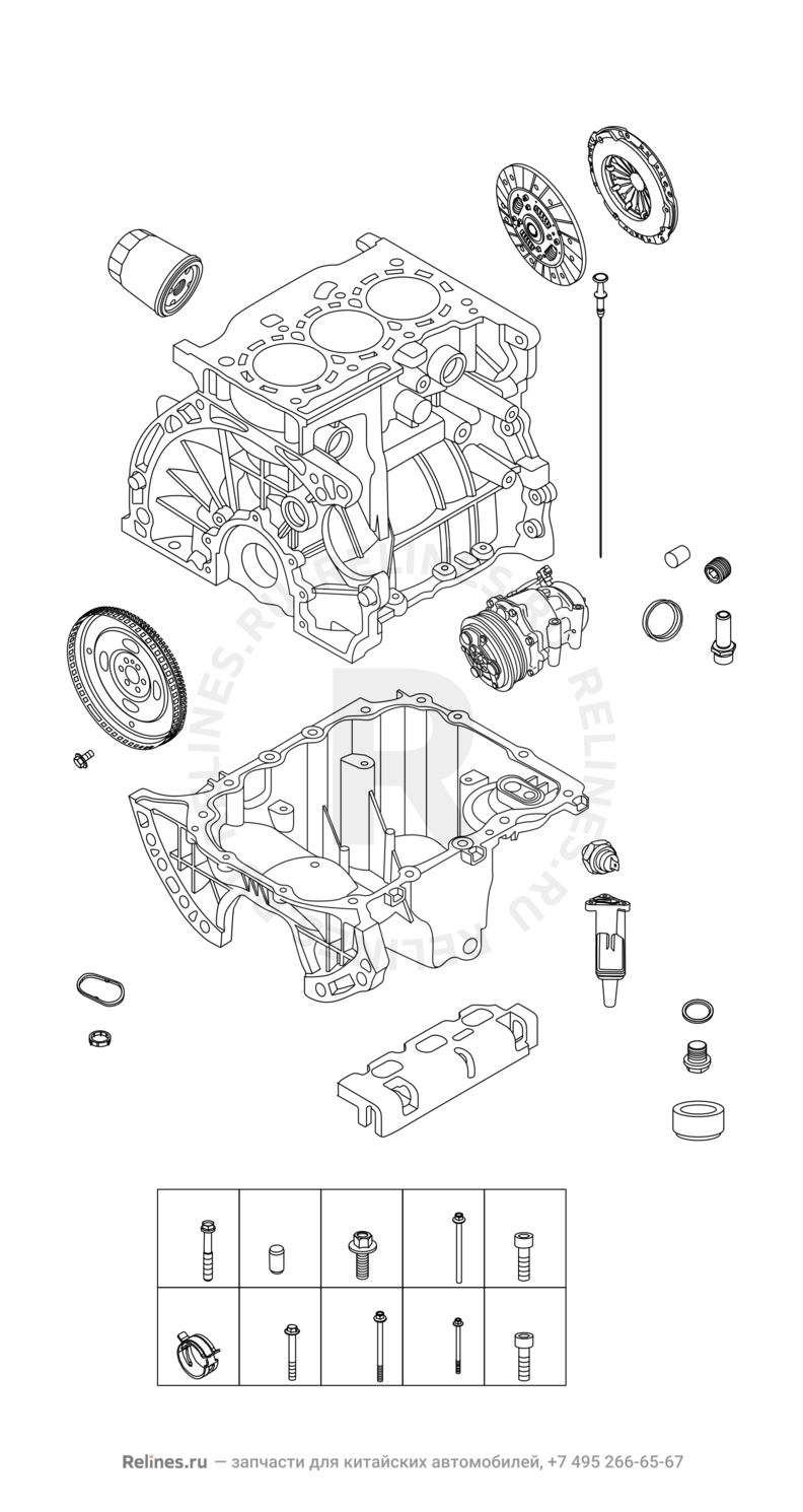 Запчасти Chery Tiggo 2 Pro Поколение I (2021)  — Блок цилиндров — схема