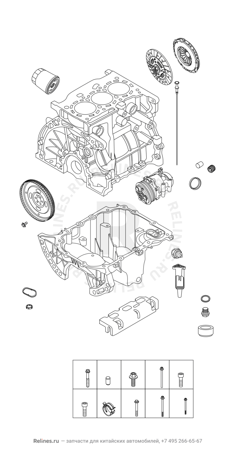 Запчасти Chery Tiggo 2 Pro Поколение I (2021)  — Блок цилиндров — схема
