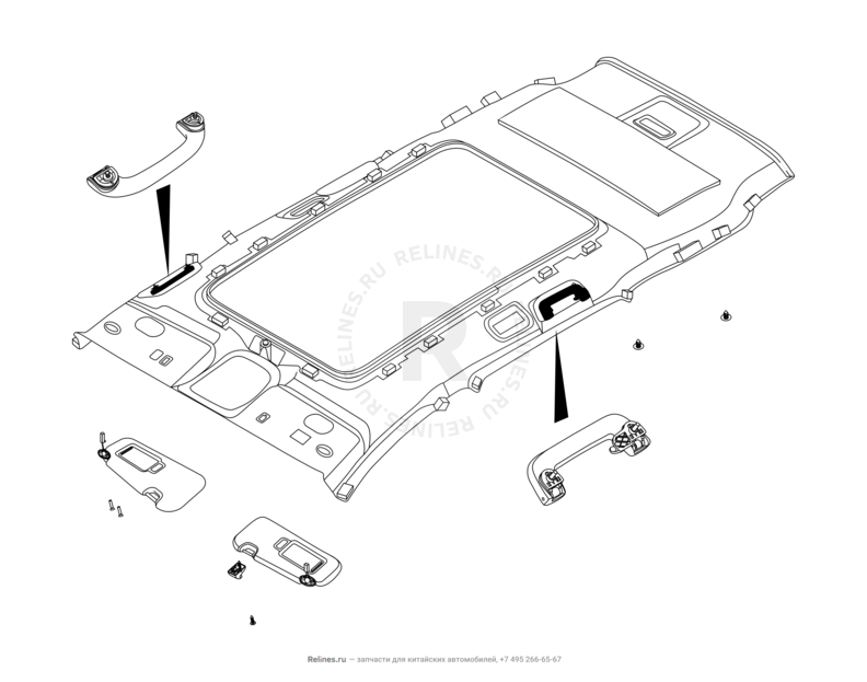 Запчасти Chery Tiggo 8 Pro Max Поколение I (2022)  — Обшивка и комплектующие крыши (потолка) (3) — схема