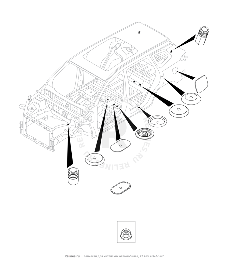 Запчасти Chery Tiggo 8 Pro Max Поколение I (2022)  — Заглушки — схема