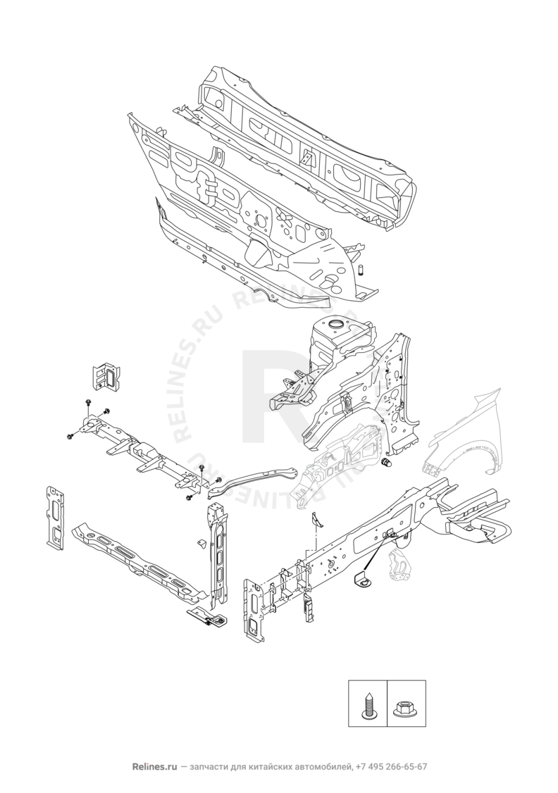 Запчасти Chery Tiggo 8 Pro Max Поколение I (2022)  — Лонжероны и перегородка моторного отсека — схема