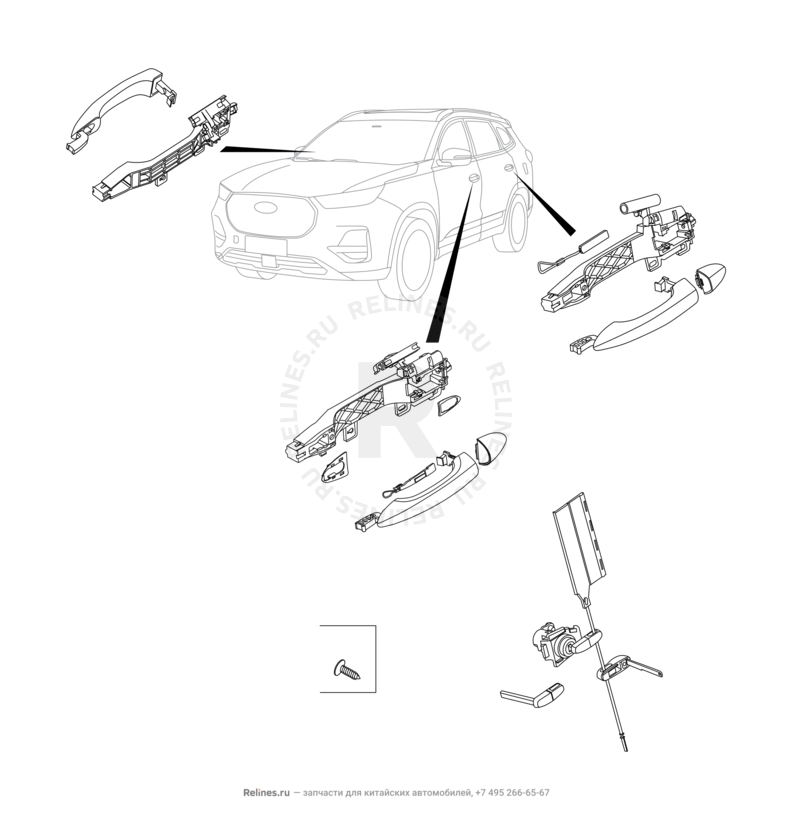 Запчасти Chery Tiggo 8 Pro Max Поколение I (2022)  — Ручки дверей наружные — схема