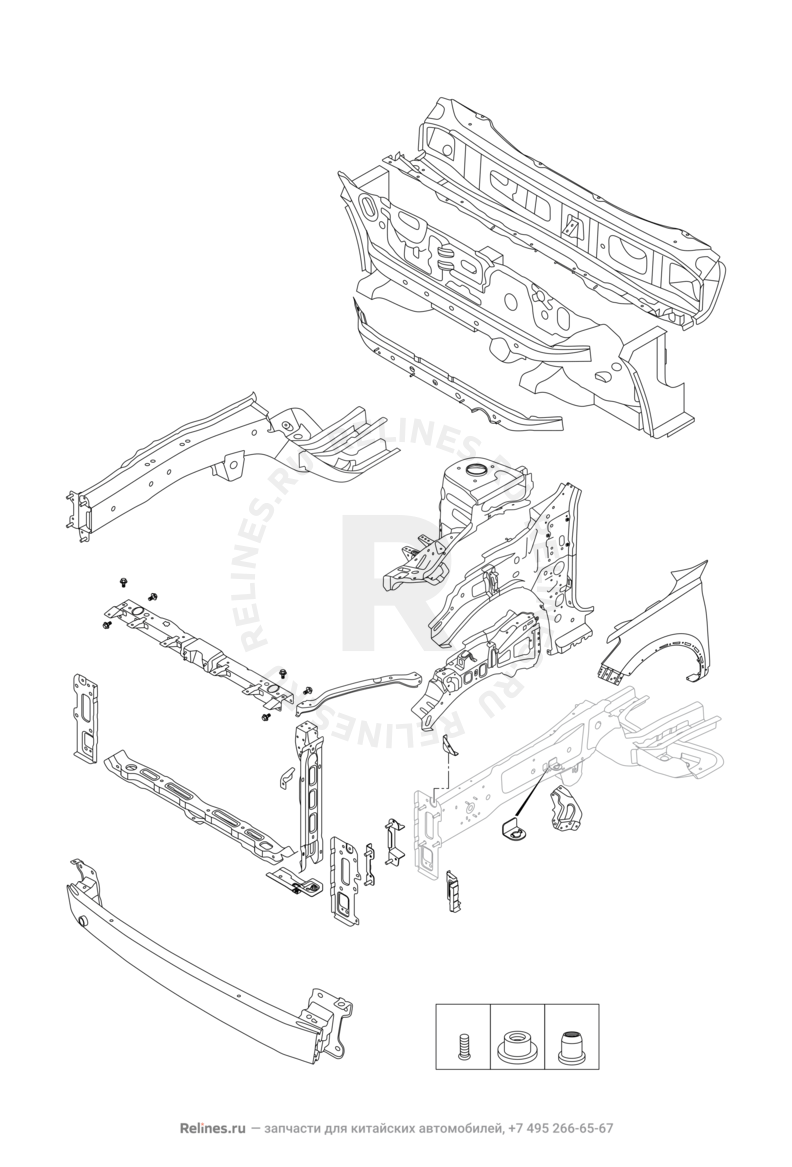 Запчасти Chery Tiggo 7 Pro Поколение I (2020)  — Лонжероны и перегородка моторного отсека — схема