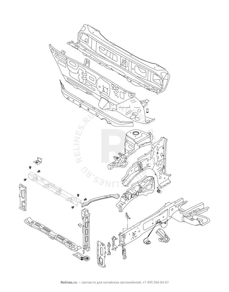 Запчасти Chery Tiggo 8 Поколение I (2018)  — Лонжероны и перегородка моторного отсека — схема