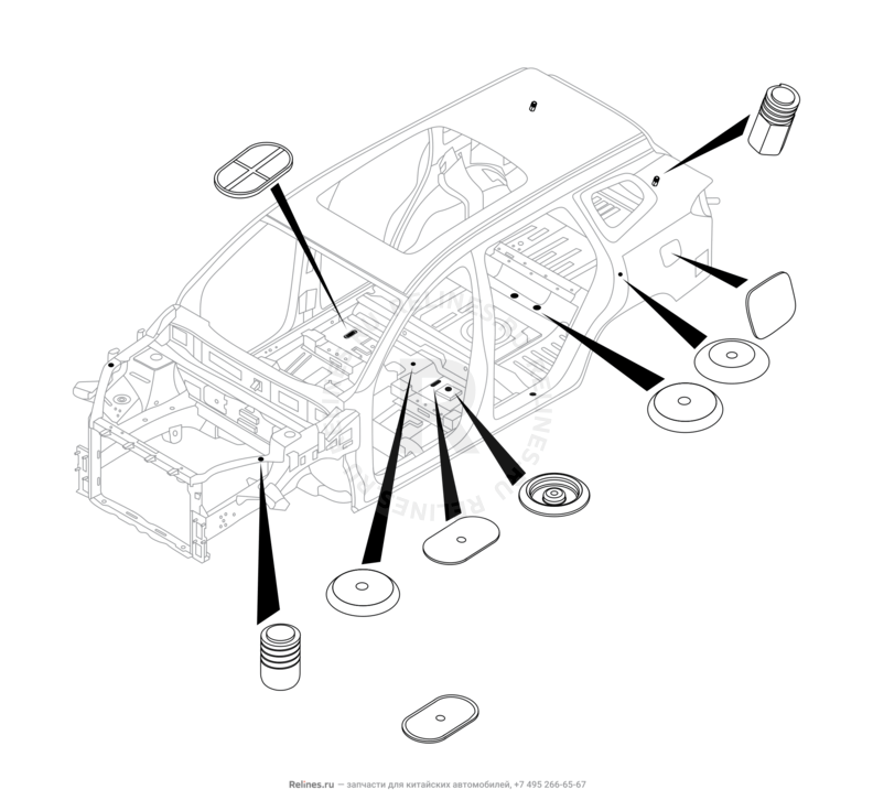 Запчасти Chery Tiggo 8 Поколение I (2018)  — Заглушки — схема
