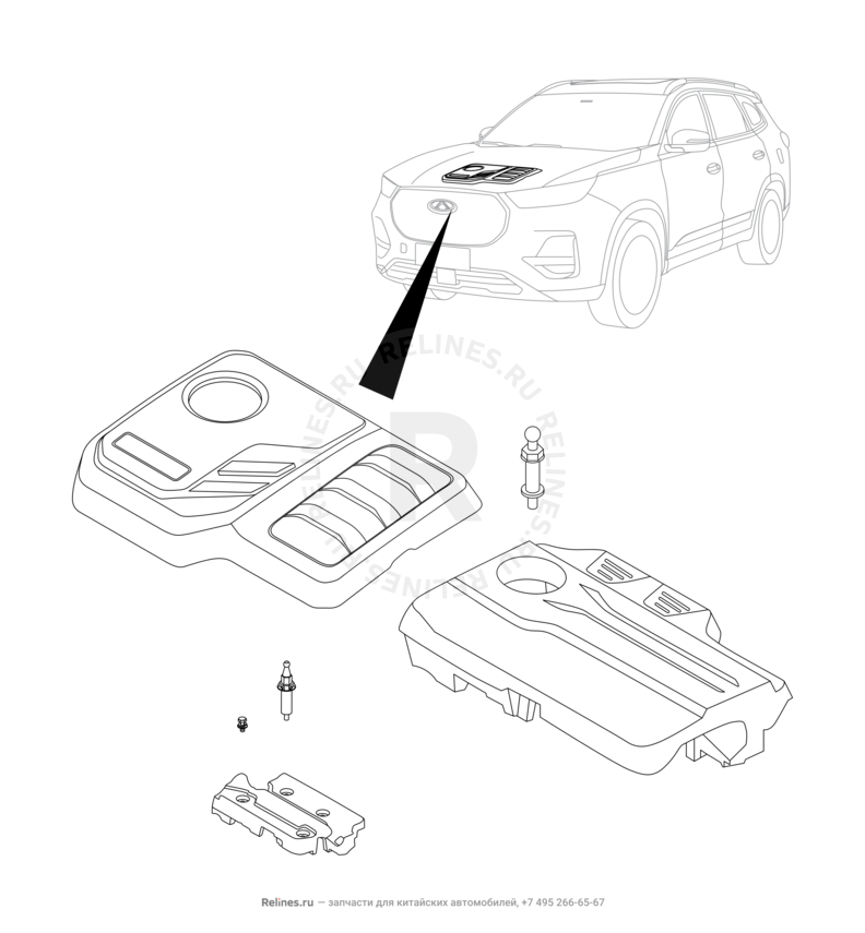 Запчасти Chery Tiggo 8 Pro Max Поколение I (2022)  — Плита верхняя (декоративная крышка) двигателя (3) — схема