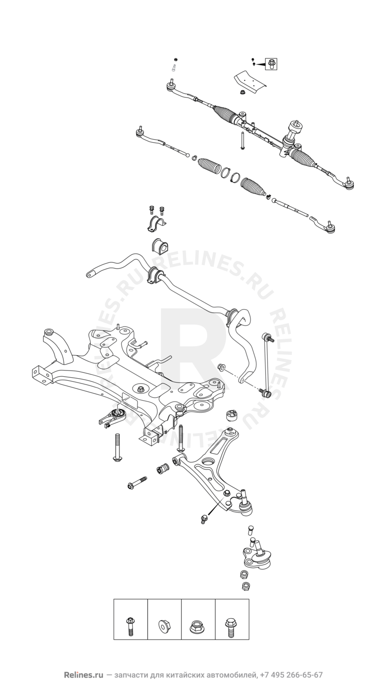 Подрамник и рулевая рейка Chery Tiggo 4 — схема