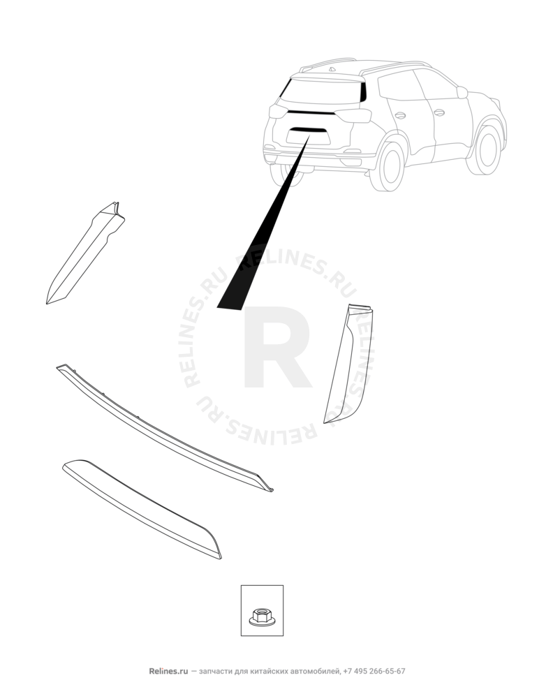 Запчасти Chery Tiggo 4 Pro Поколение I (2021)  — Накладки стоек багажника (2) — схема