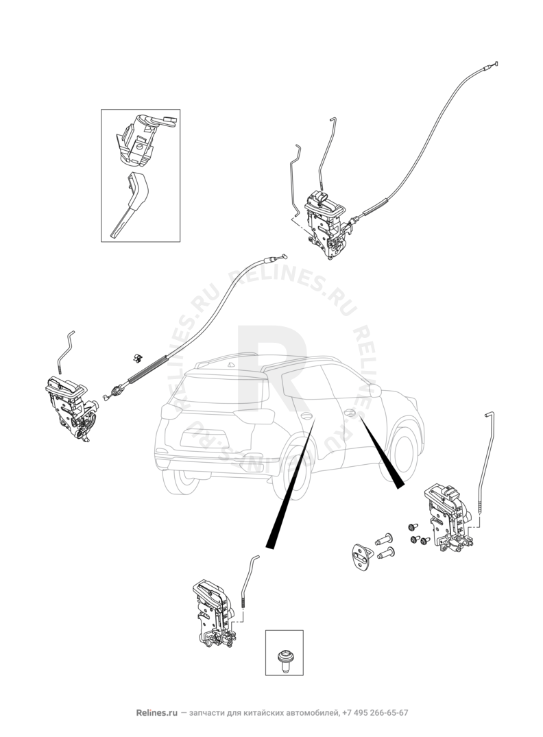 Запчасти Chery Tiggo 4 Pro Поколение I (2021)  — Ручки и замки (2) — схема