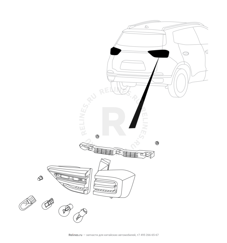 Запчасти Chery Tiggo 4 Поколение I — рестайлинг (2018)  — Фонари задние (1) — схема