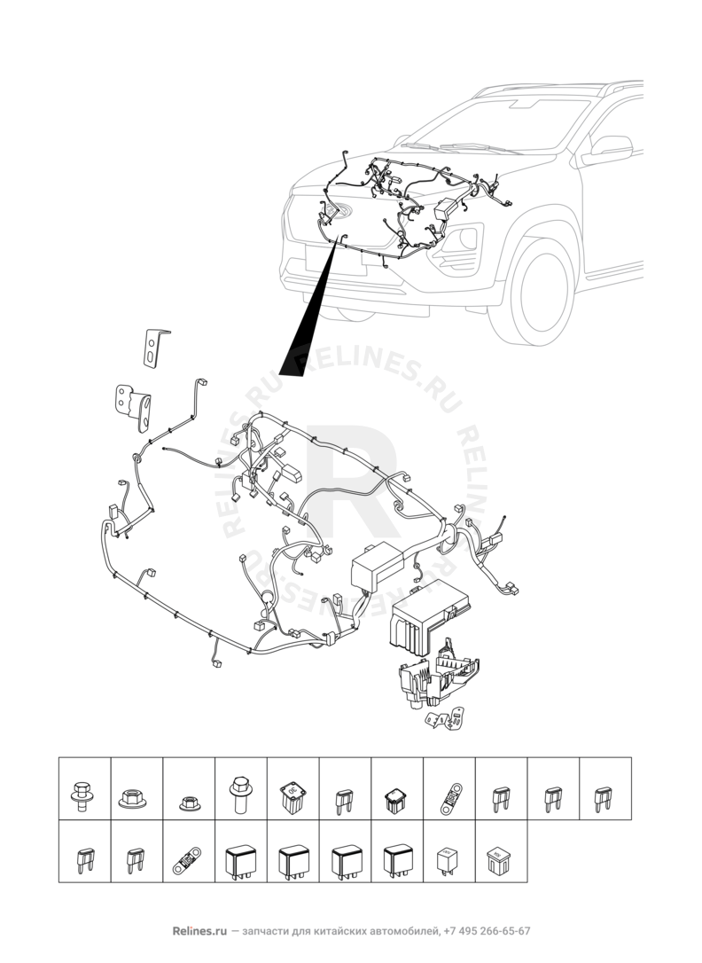 Запчасти Chery Tiggo 2 Pro Поколение I (2021)  — Проводка моторного отсека (4) — схема